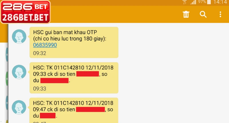 Lệnh rút tiền 286BET thành công về tài khoản ngân hàng